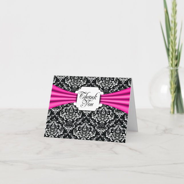 Tarjeta De Agradecimiento Gracias carda el damasco rosado candente negro de (Anverso)