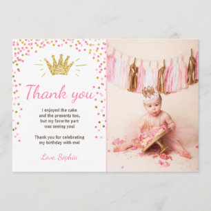 Tarjeta De Agradecimiento Gracias cardar a princesa Birthday Gold Pink