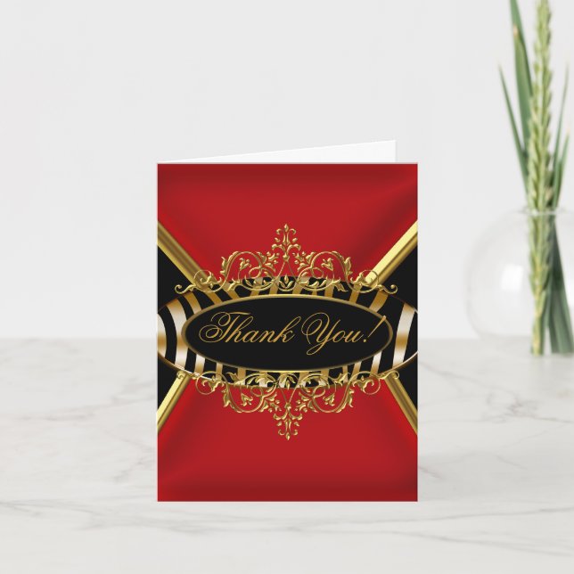 Tarjeta De Agradecimiento Gracias cardar el oro rojo elegante del negro de (Anverso)