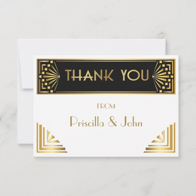Tarjeta De Agradecimiento Gracias cardar, gran Gatsby, elegante, elegante, (Anverso)