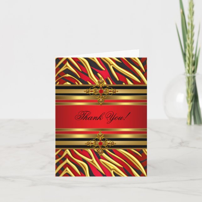 Tarjeta De Agradecimiento Gracias cardar negro rojo del oro de la cebra de (Anverso)