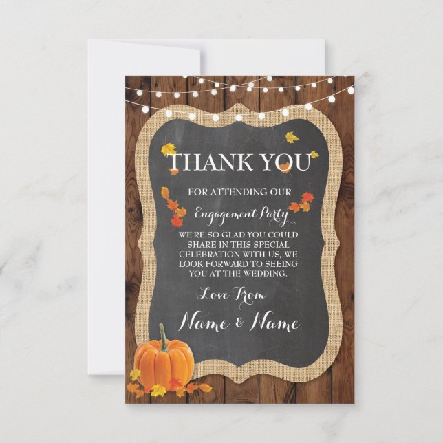 Tarjeta De Agradecimiento Gracias Cartas Caer Calabaza Madera Rústica Invier (Anverso)
