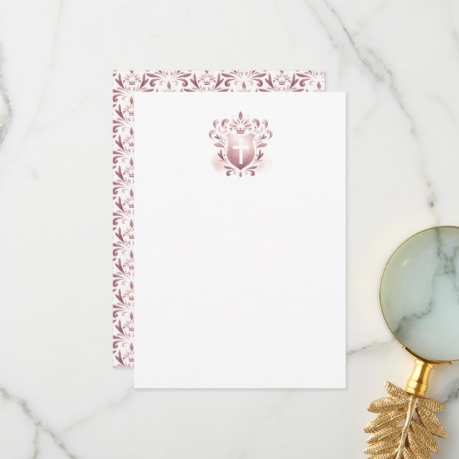 Tarjeta De Agradecimiento Gracias Cartas Escudo y cruz rosada agitada (Anverso/Reverso In Situ)