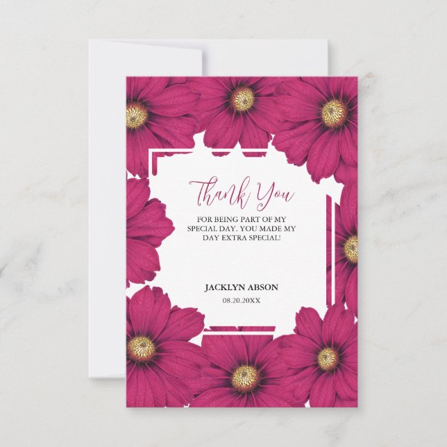 Tarjeta De Agradecimiento Gracias Chic Magenta Cosmos Floral Botánico (Anverso)