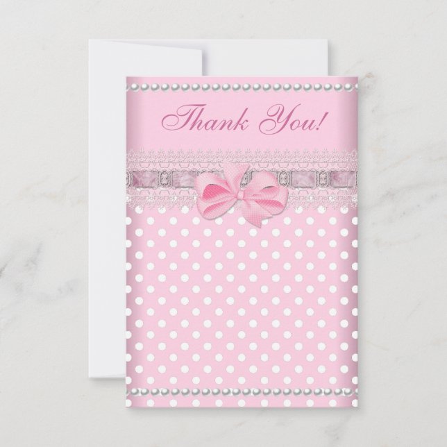 Tarjeta De Agradecimiento Gracias Chica de Baby Shower Baby Pink Spot Pearl (Anverso)