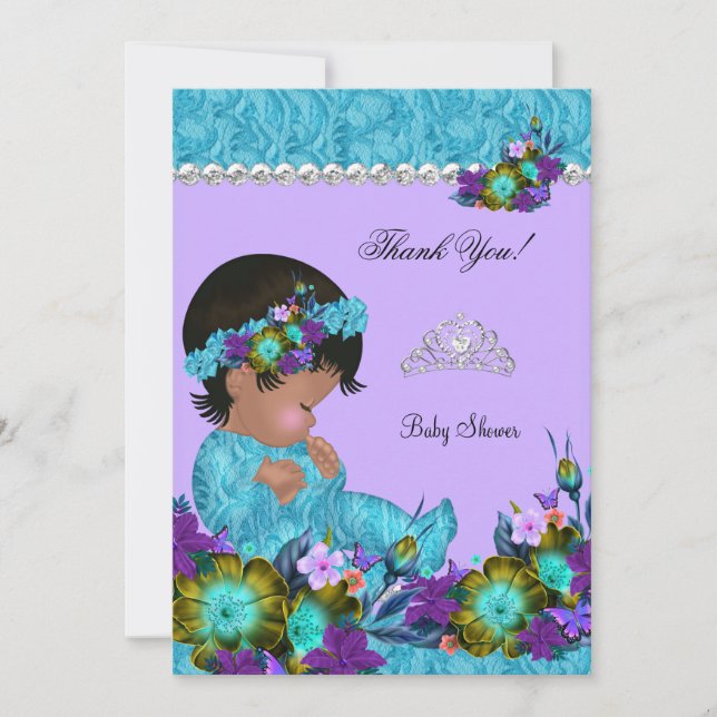 Tarjeta De Agradecimiento Gracias Chica de Baby Shower Verde azulado Blue Pu (Anverso)