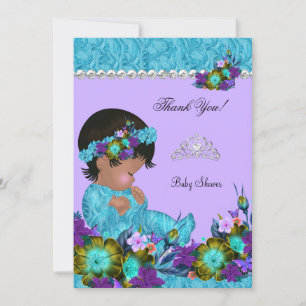 Tarjeta De Agradecimiento Gracias Chica de Baby Shower Verde azulado Blue Pu