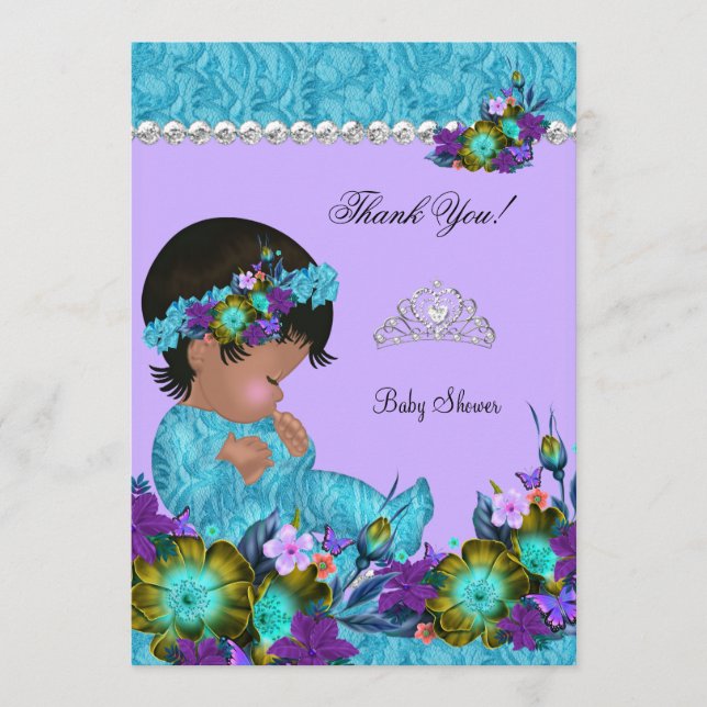 Tarjeta De Agradecimiento Gracias Chica de Baby Shower Verde azulado Blue Pu (Anverso)