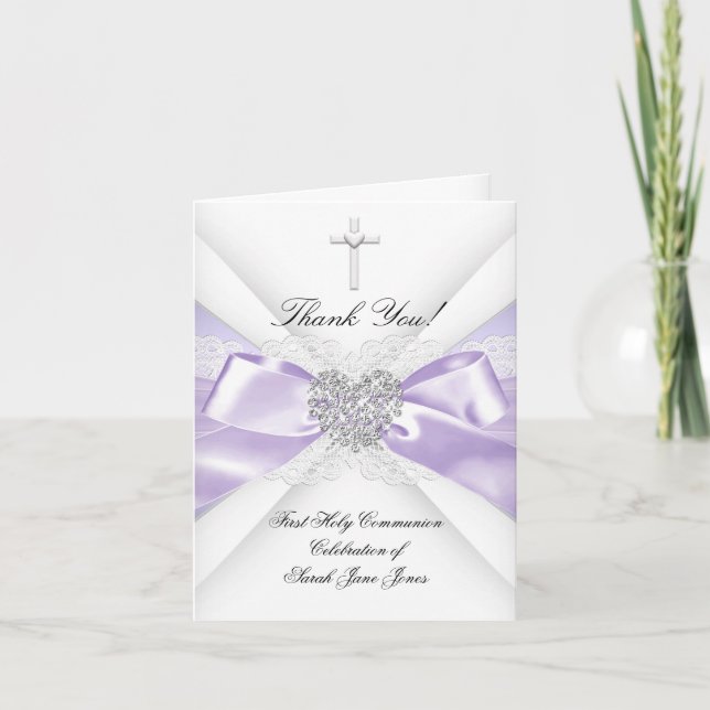 Tarjeta De Agradecimiento Gracias Chica Primero Lavanda De Comunión Santa (Anverso)