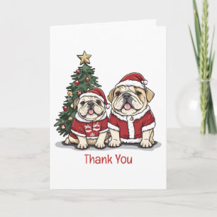 Tarjeta De Agradecimiento Gracias Christmas English Bulldog Gorros de Santa