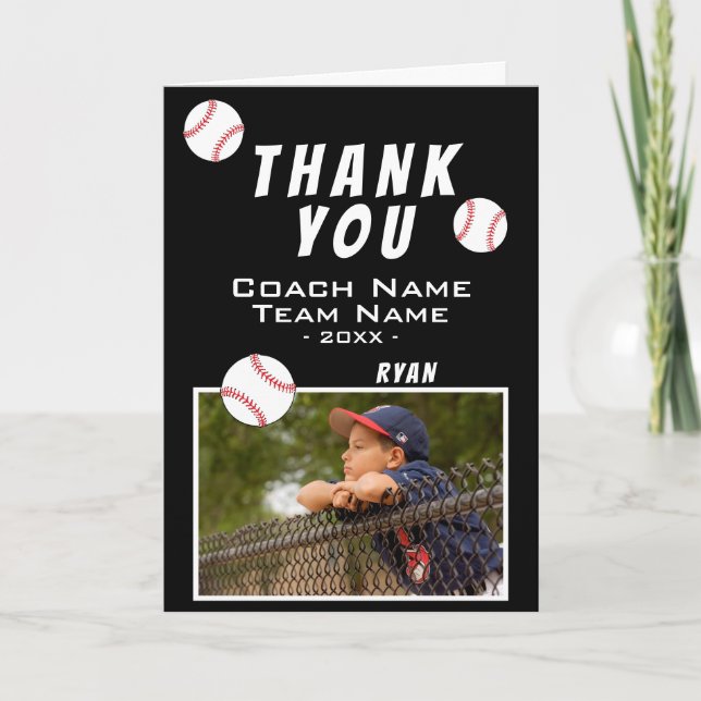 Tarjeta De Agradecimiento Gracias Coach Baseball Black Photo Card (Anverso)