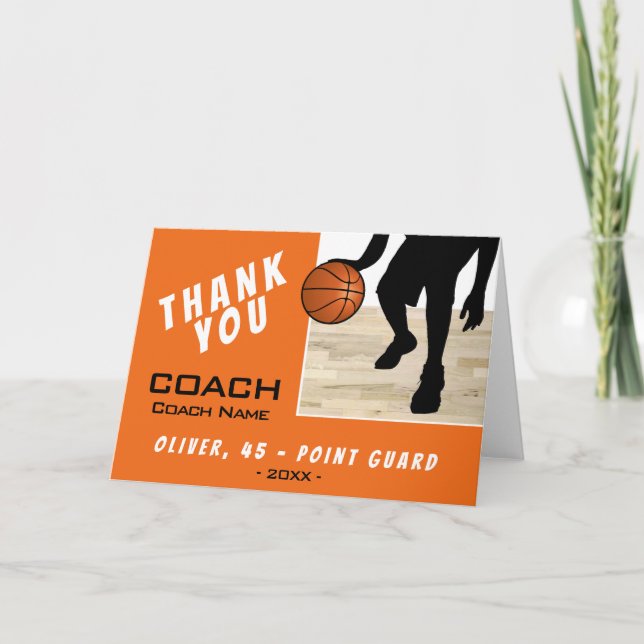 Tarjeta De Agradecimiento Gracias Coach Basketball Player Silhouette Card (Anverso)