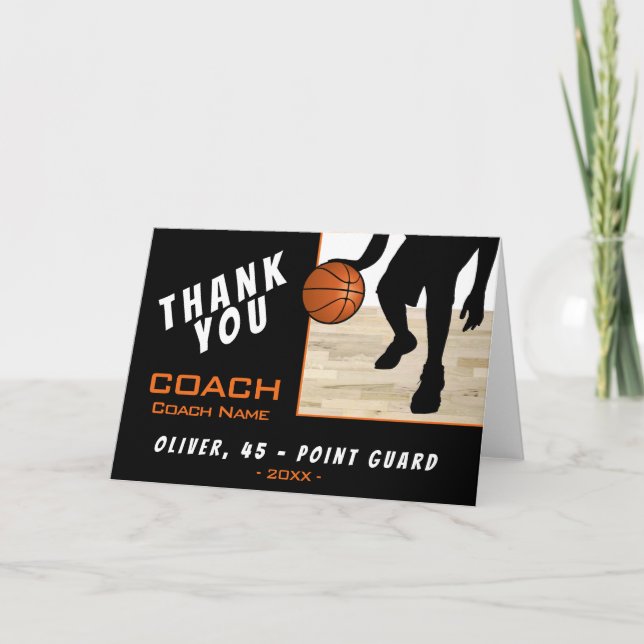 Tarjeta De Agradecimiento Gracias Coach Basketball Player Silhouette Card (Anverso)