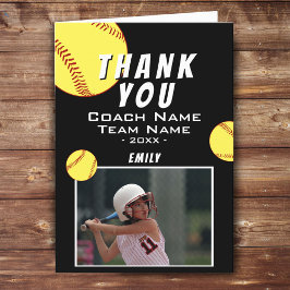Tarjeta De Agradecimiento Gracias Coach Black Softball Photo Card