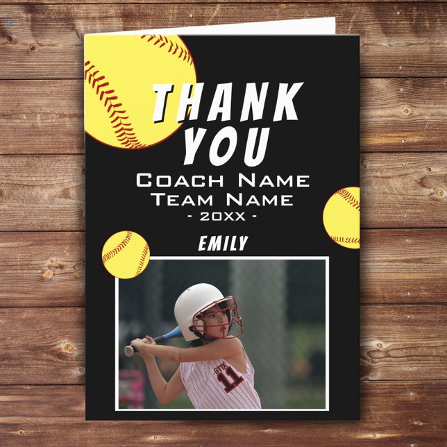 Tarjeta De Agradecimiento Gracias Coach Black Softball Photo Card (Subido por el creador)