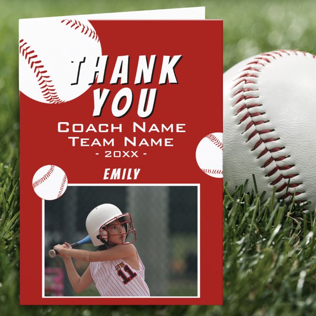 Tarjeta De Agradecimiento Gracias Coach Red Softball Photo Card (Subido por el creador)
