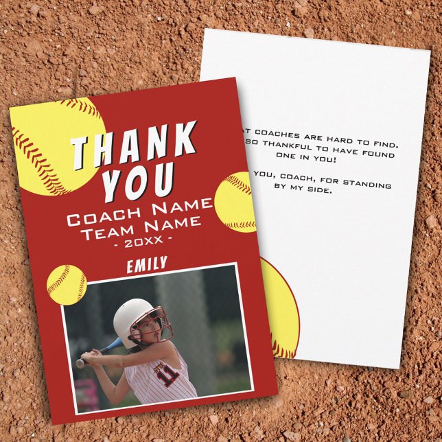 Tarjeta De Agradecimiento Gracias Coach Red Softball Photo Card (Subido por el creador)
