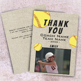 Tarjeta De Agradecimiento Gracias Coach Rustic Softball Photo Card