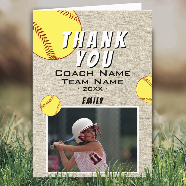 Tarjeta De Agradecimiento Gracias Coach Rustic Softball Photo Card (Subido por el creador)