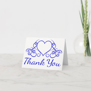 Tarjeta De Agradecimiento Gracias Cobalt Azul y Blanco Corazón Remolinos Flo