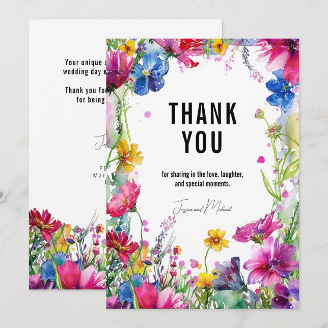 Tarjeta De Agradecimiento Gracias Colección Meadow Blooms (Anverso / Reverso)