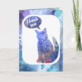 Tarjeta De Agradecimiento Gracias Color Azul Y Blanco De Gatos