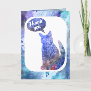 Tarjeta De Agradecimiento Gracias Color Azul Y Blanco De Gatos