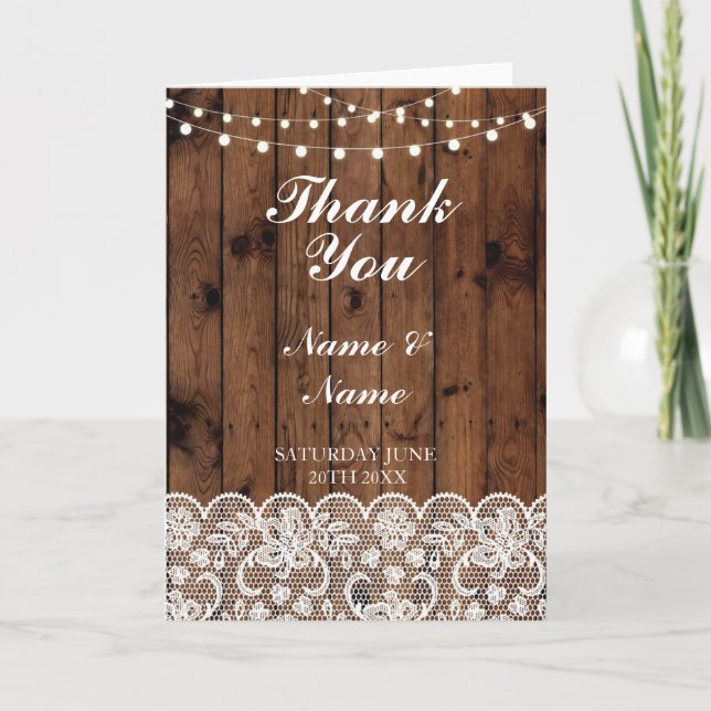 Tarjeta De Agradecimiento Gracias Compromiso de Boda de Bridal Lace Wood (Anverso)