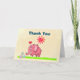 Tarjeta De Agradecimiento Gracias con Feliz Elefante Rosa