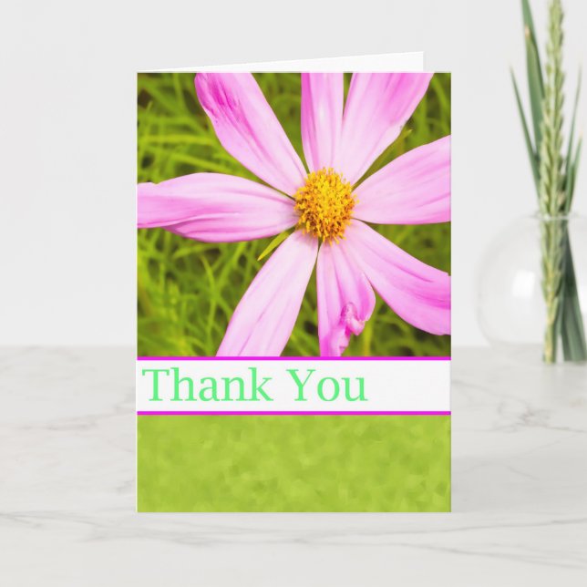 Tarjeta De Agradecimiento Gracias con Flor de Cosmos Rosa (Anverso)