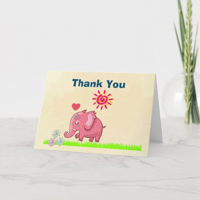 Tarjeta De Agradecimiento Gracias con Happy Pink Elephant (Anverso)