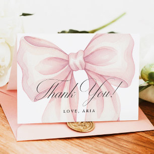 Tarjeta De Agradecimiento Gracias con lazo rosa, elegante coqueta de color r