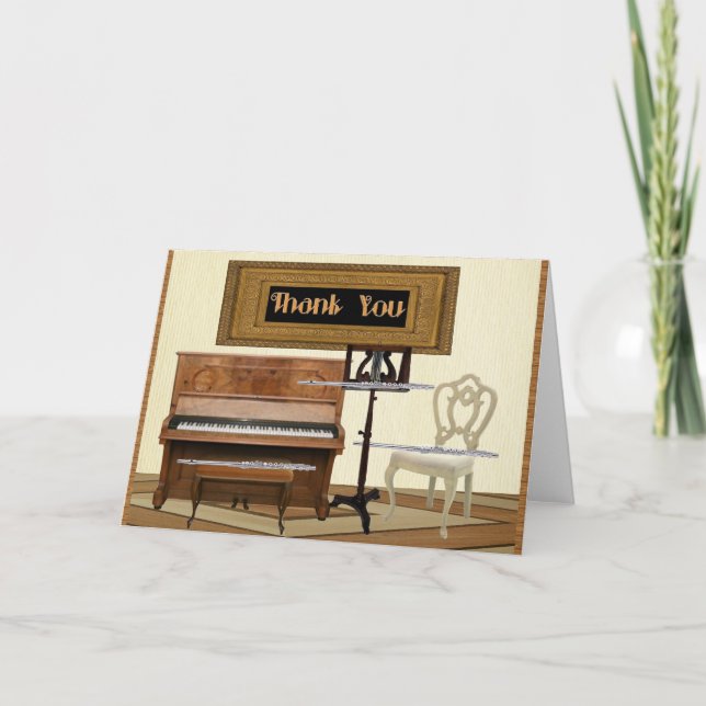 Tarjeta De Agradecimiento Gracias con tres flautas y pianos (Anverso)