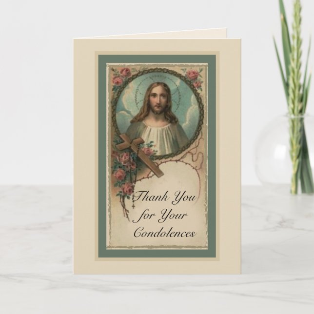 Tarjeta De Agradecimiento Gracias Condolencia Simpatía Rosary Jesus Cross (Anverso)