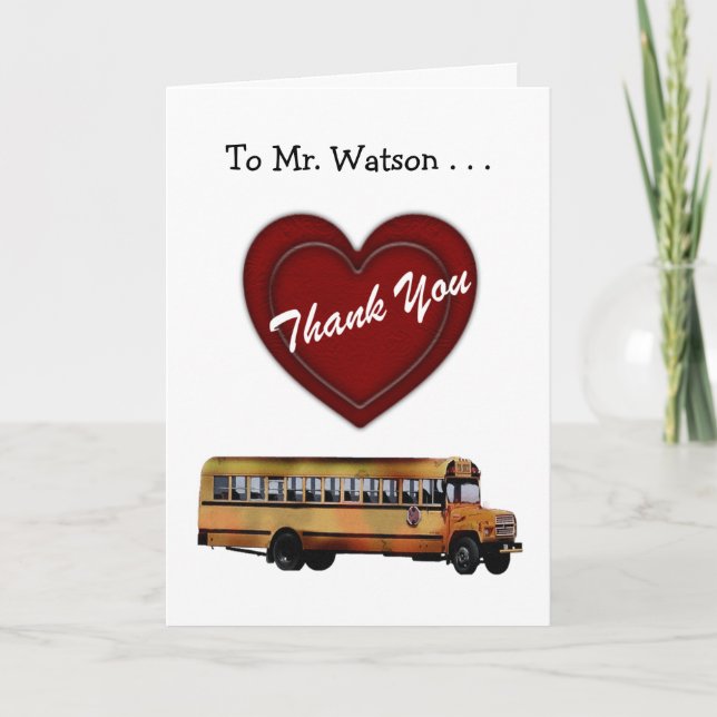 Tarjeta De Agradecimiento ¡Gracias! - Conductor del autobús escolar/corazón (Anverso)