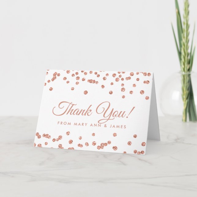 Tarjeta De Agradecimiento "Gracias" Confeti Blanco de Purpurina Falsa de Ros (Anverso)