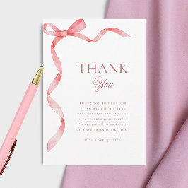 Tarjeta De Agradecimiento Gracias Coquette Cinta Rosa Bow Bridal Shower