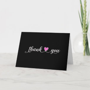 Tarjeta De Agradecimiento Gracias Corazón Rosa Sobre Negro