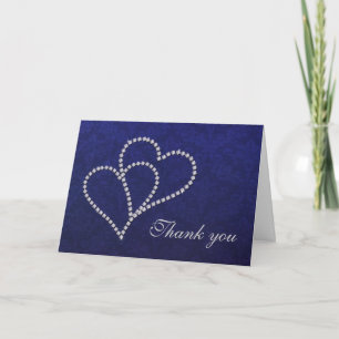 Tarjeta De Agradecimiento Gracias Corazones - Romance - Damasco Azul Oscuro