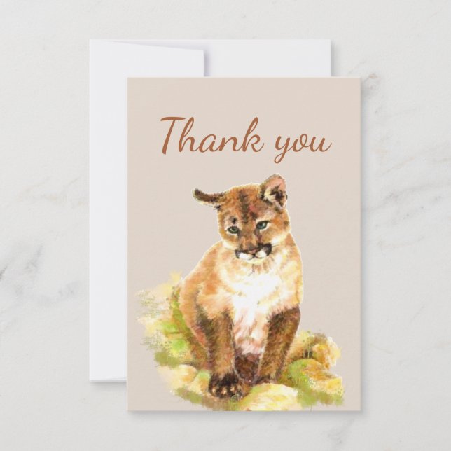 Tarjeta De Agradecimiento Gracias, Cub De Leones De La Montaña Cougar Puma (Anverso)