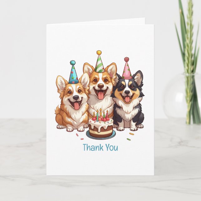 Tarjeta De Agradecimiento Gracias Cumpleaños Corgi Dogs (Anverso)