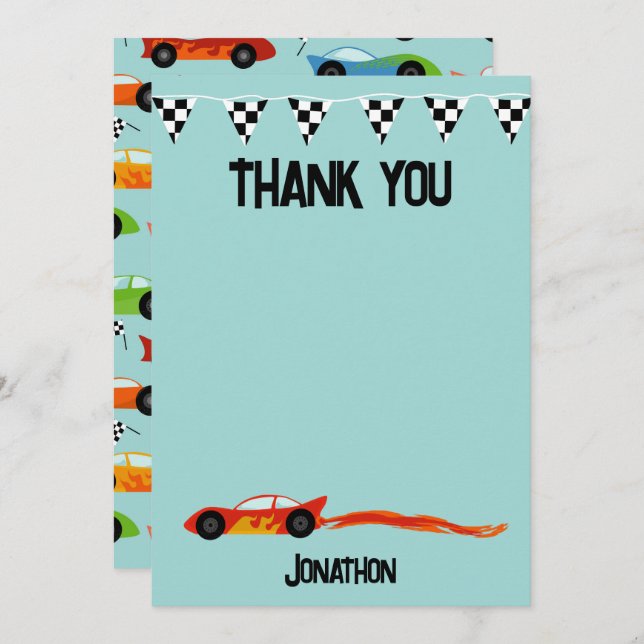 Tarjeta De Agradecimiento Gracias Cumpleaños de coches de niños Fiesta de co (Anverso / Reverso)