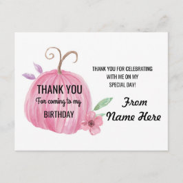 Tarjeta De Agradecimiento Gracias cumpleaños del rosa de la calabaza de las