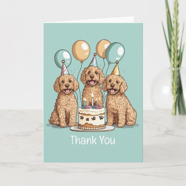Tarjeta De Agradecimiento Gracias Cumpleaños Goldendoodle Dogs (Anverso)