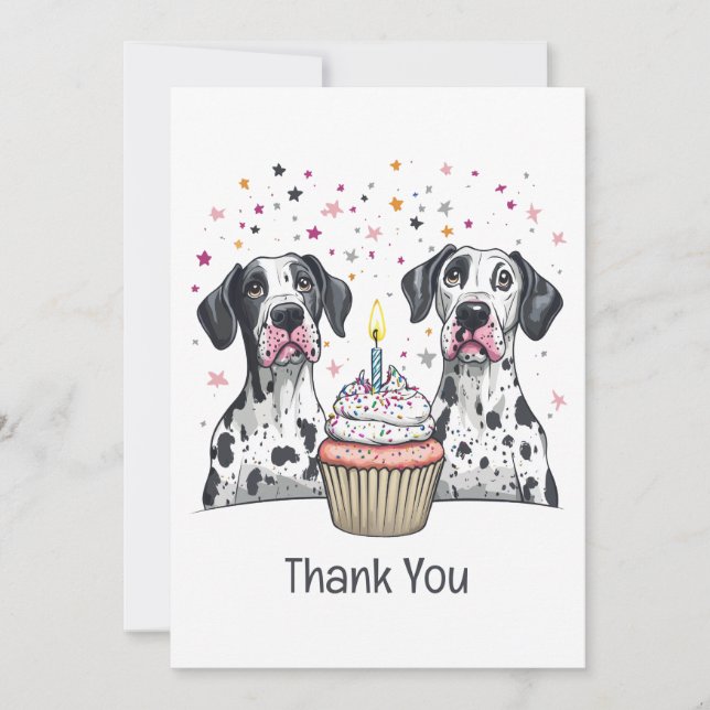 Tarjeta De Agradecimiento Gracias cumpleaños Gran tarta de perros daneses (Anverso)