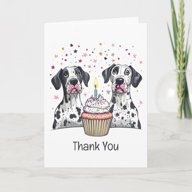 Tarjeta De Agradecimiento Gracias cumpleaños Gran tarta de perros daneses (Anverso)