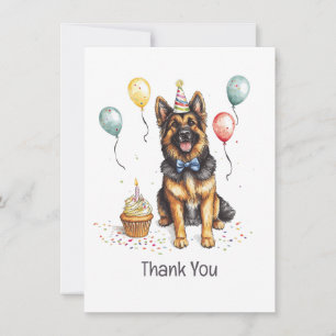 Tarjeta De Agradecimiento Gracias Cumpleaños Perro Pastor Alemán