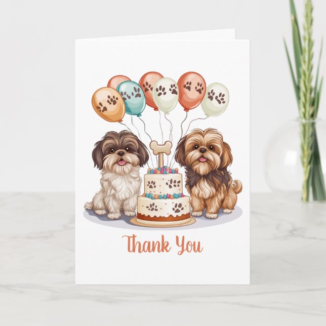 Tarjeta De Agradecimiento Gracias cumpleaños Shih Tzu Dogs Pastel de cumplea (Anverso)