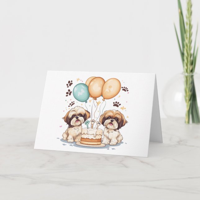 Tarjeta De Agradecimiento Gracias cumpleaños Shih Tzu Dogs Pastel de cumplea (Anverso)