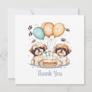 Tarjeta De Agradecimiento Gracias cumpleaños Shih Tzu Dogs Pastel de cumplea